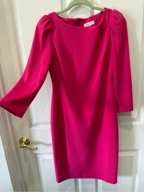 Calvin Klein Hot Pink Puff-Sleeve Sheath Dress